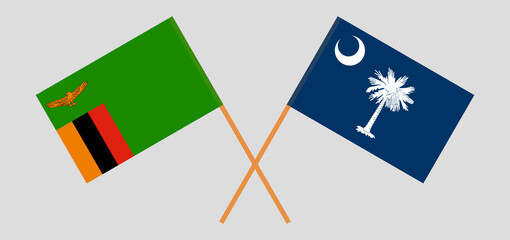 Crossed flags of Zambia and The State of South Carolina. Official colors. Correct proportion
