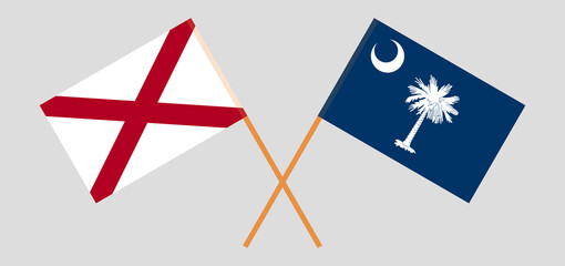 Crossed flags of The State of Alabama and The State of South Carolina. Official colors. Correct proportion
