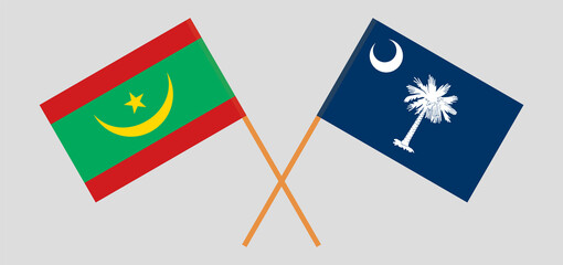 Crossed flags of Mauritania and The State of South Carolina. Official colors. Correct proportion