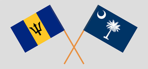 Crossed flags of Barbados and The State of South Carolina. Official colors. Correct proportion