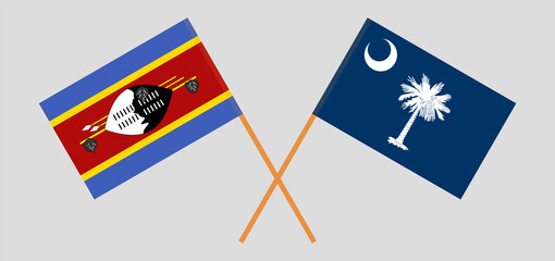 Crossed flags of Eswatini and The State of South Carolina. Official colors. Correct proportion