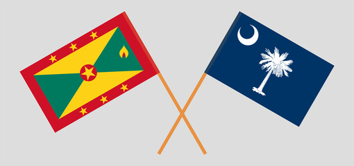 Crossed flags of Grenada and The State of South Carolina. Official colors. Correct proportion