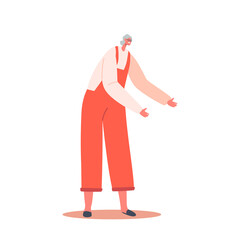 Single Senior Female Character Wear Red Overalls Isolated on White Background. Mature Positive Woman, Grandmother