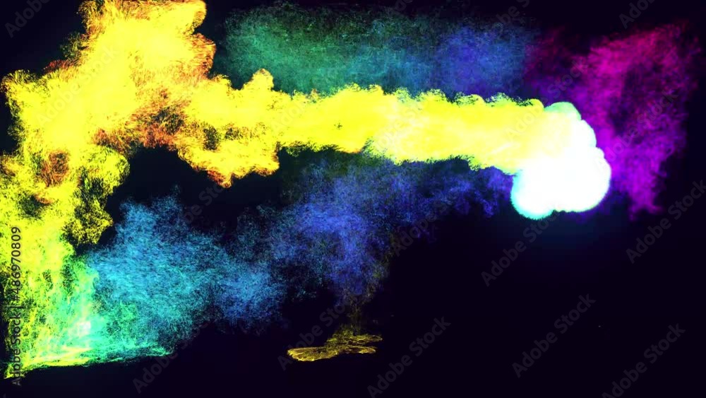 Aufkleber emitter ball of colored particles sweeps around camera leaving swirl of glow particles. ink effect. 