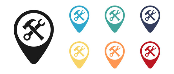 Service, tools icon repair vector icons set, label on the map. Set of multicolored icons. Illustration