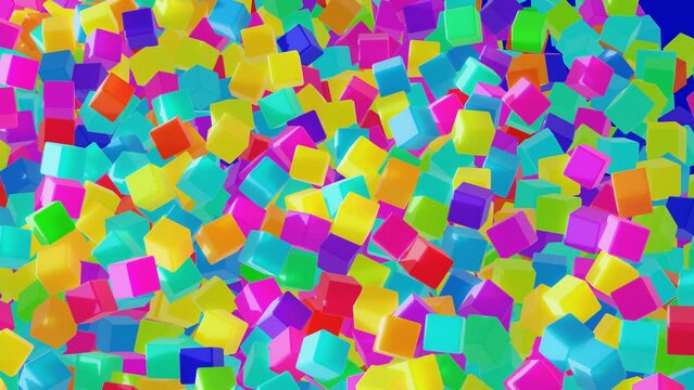 multicolored cubes fall on the plane. cubes light up and go out like a New Year's garland. Holiday postmodern simulation like nft style art object