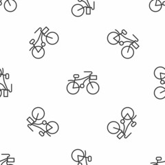 Grey line Bicycle icon isolated seamless pattern on white background. Bike race. Extreme sport. Sport equipment. Vector
