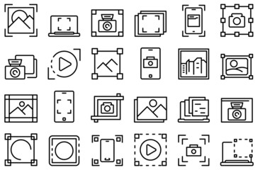 Screenshot icons set outline vector. Take app. Button camera