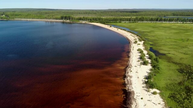 Aerial view of a secret beach in Karelia