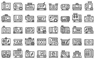 Power generator icons set outline vector. Electric engine. Diesel power - obrazy, fototapety, plakaty