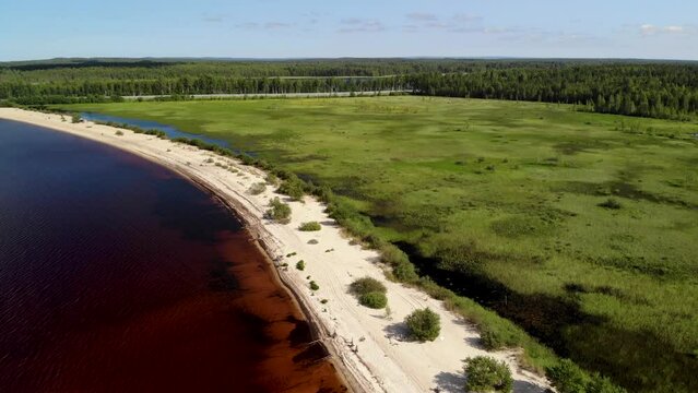 Aerial view of a secret beach in Karelia
