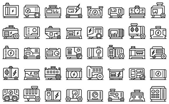 Power generator icons set outline vector. Electric engine. Diesel power
