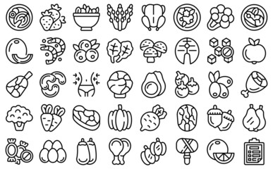 Paleo diet icons set outline vector. Seafood diet. Gluten health