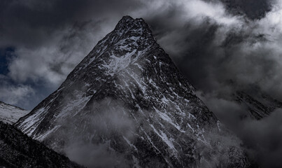A picture of  a dramatic mountain landscape after a heavy mountain storm in the heart of switzerland.