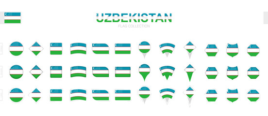 Large collection of Uzbekistan flags of various shapes and effects.