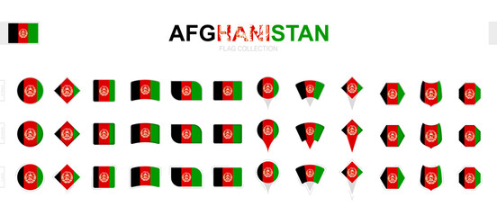 Large collection of Afghanistan flags of various shapes and effects.