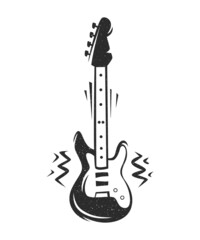 Vintage black and white stylized electric guitar with spray classic shape isolated on white background.