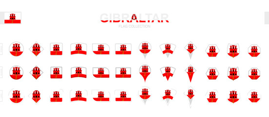 Large collection of Gibraltar flags of various shapes and effects.