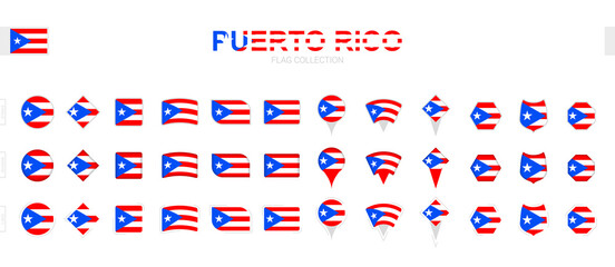 Large collection of Puerto Rico flags of various shapes and effects.