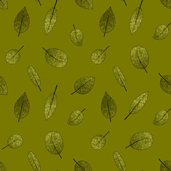 Seamless green pattern with textured leaves