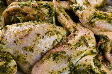 marinated raw grilled chicken in pesto sauce