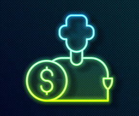 Glowing neon line Buy football or soccer player icon isolated on black background. Vector