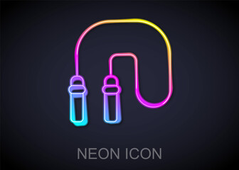 Glowing neon line Jump rope icon isolated on black background. Skipping rope. Sport equipment. Vector