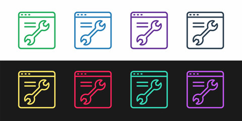 Set line Browser setting icon isolated on black and white background. Adjusting, service, maintenance, repair, fixing. Vector