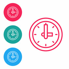 Red line Clock icon isolated on white background. Time symbol. Set icons in circle buttons. Vector