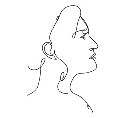 Vector woman face hand drawn line art. Minimalist female portrait for an avatar, print, label, logo or packaging design.