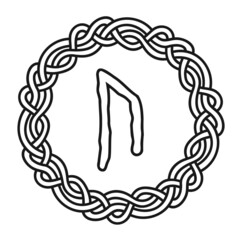 Rune Uruz in a circle - an ancient Scandinavian symbol or sign, amulet. Viking writing. Hand drawn outline vector illustration for websites, games, engraving and print.