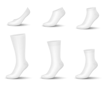 White socks on mannequin realistic set. Tissue pairs of stocking collection blank template isolated