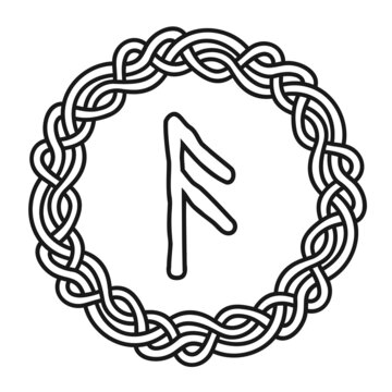 Rune Ansuz in a circle - an ancient Scandinavian symbol or sign, amulet. Viking writing. Hand drawn outline vector illustration for websites, games, engraving and print.