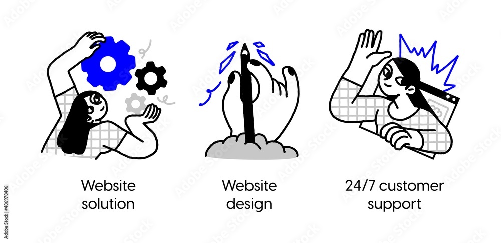 Poster website design and development- set of business concept illustrations. website solution, design, cus