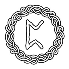 Rune Perthro in a circle - an ancient Scandinavian symbol or sign, amulet. Viking writing. Hand drawn outline vector illustration for websites, games, engraving and print.