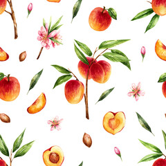 Pattern with peaches in watercolor