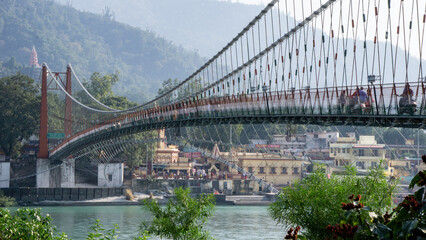 Ram Jhula bridge in Rishikesh, India 