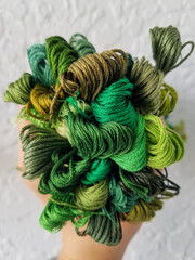 Bouquet of green embroidery thread floss for crochet needlepoint and embroidery