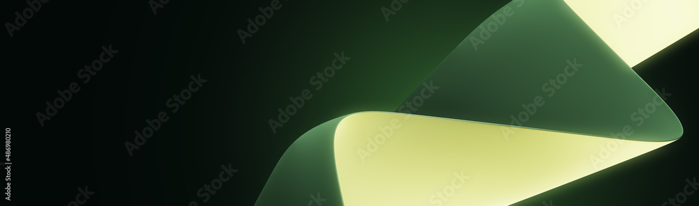 Aufkleber Soft wide green chiffon background with mock up place, curves and waves. Design and cloth concept. 3D Rendering.