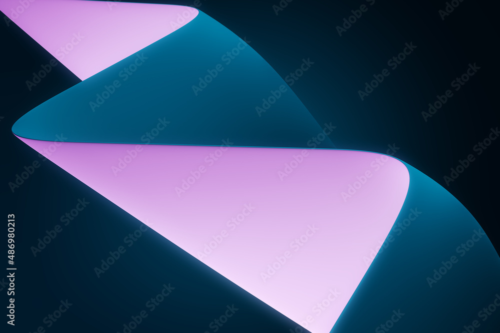 Poster Soft blue chiffon background with curves and waves. Design and cloth concept. 3D Rendering.