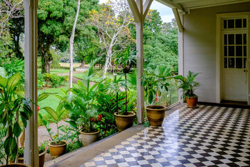 Fototapeta na wymiar Colonial verandah and tropical garden Mauritius