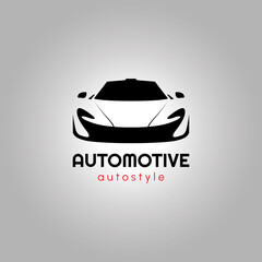 Automotive auto style car logo design with concept sports vehicle super car icon silhouette on light grey background. Vector illustration.