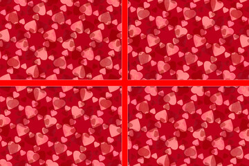 red valentine's day gift box cutout diagonal heart shaped ribbon overlay hearts valentine holiday box