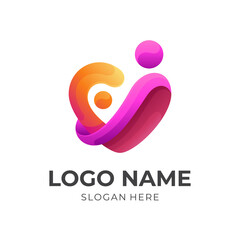 love family logo template, people and love, combination logo with 3d colorful style