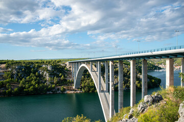 Fototapeta na wymiar Sibenik Bridge in Croatia, Europe, bridge on the Krka river, Dalmatia