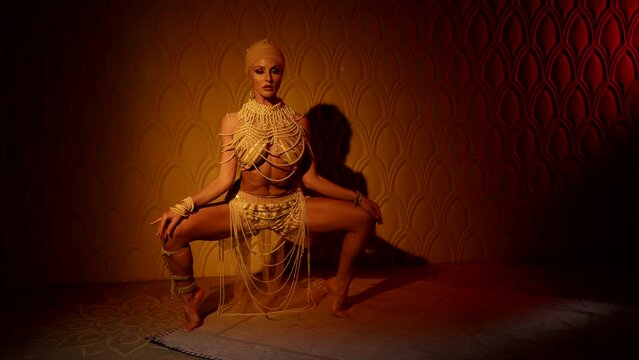 exotic arabian dance of sexy woman, traditional oriental dance show