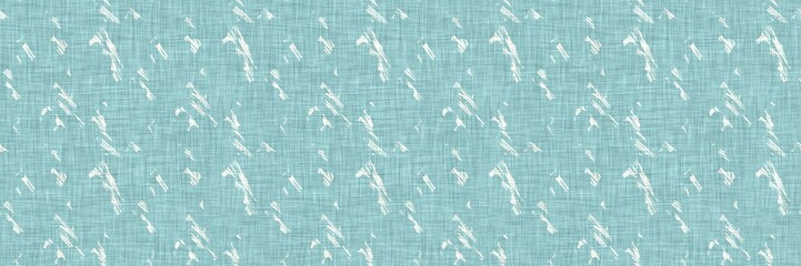 Aegean teal mottled border strip linen texture background. Summer coastal living style home decor fabric effect. Sea green wash grunge edge material. Decorative textile seamless pattern banner. 