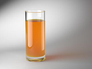Glass with orange juice isolated on gray background. 3D illustration.