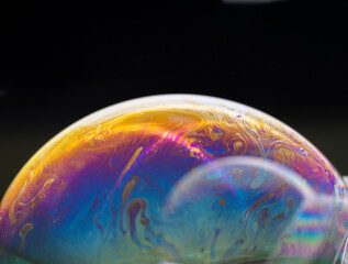 Abstract colorful colorful soap bubbles on a black background. Use as a background.