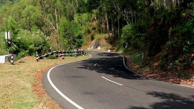 isolated mountain curvy tarmac road with green forests